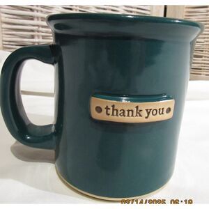 Mudlove mug banded THANK YOU gift dark green coffee tea mud love pottery